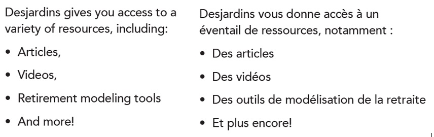 An English blurb and a French translation for Canada side by side showing different conventions for colons and bulleted lists