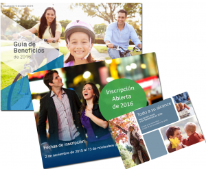 Images of open enrollment brochures in Spanish