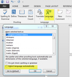 Image of spellcheck being used in Word to help in Understanding the Translation process