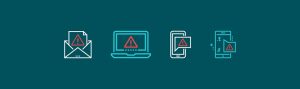 Icons representing Canada's anti-spam legislation in regular mail, electronic mail, text messaging, and social media