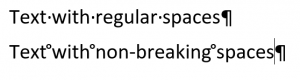 Regular spaces appear as dots while non-breaking spaces appear as small superscript circles