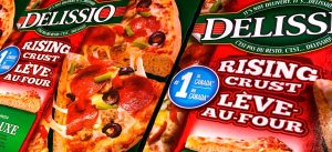 Pizza boxes with bilingual packaging in English and French