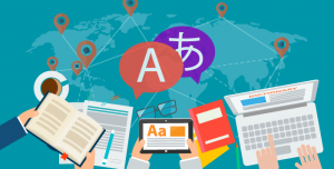 Three people doing research in order to translate