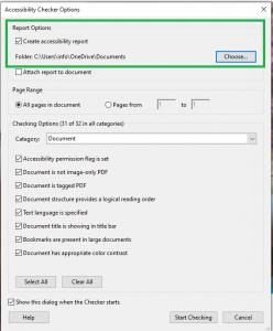 Accessibility check dialogue box in Adobe Acrobat