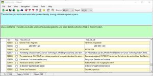 View of a translation memory, source text on the left and translations on the right