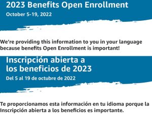 An open enrollment announcement in English above the identical announcement in Spanish