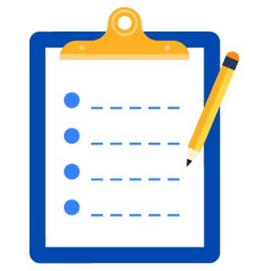 An empty checklist is on a clipboard with a pencil
