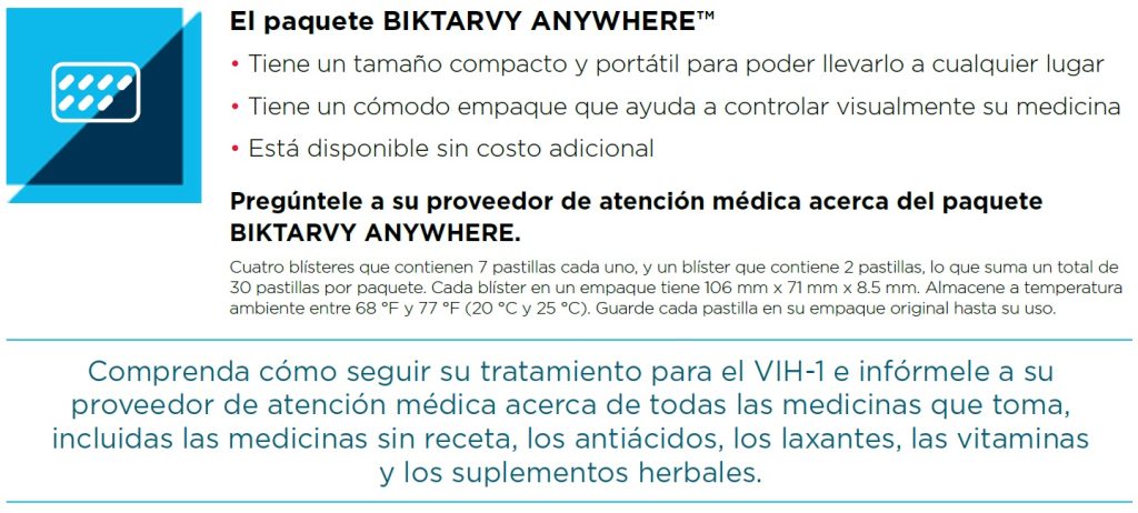An excerpt from a Spanish patient guide for BIKTARVY that uses the word "medicina"