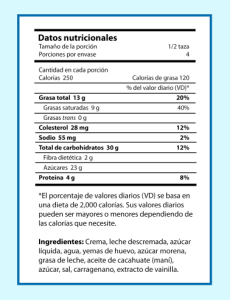 Image of Spanish nutrition label used in health literacy and translation as an assessment tool