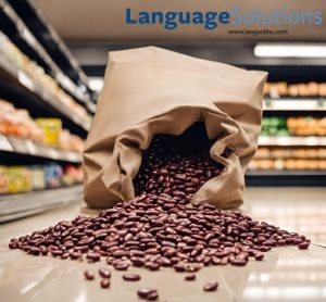 A spilled bag of beans in a grocery store