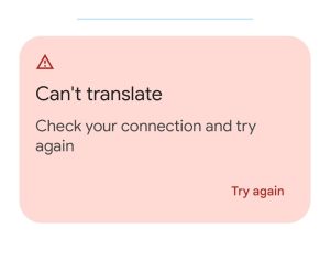 Notification box that says "can't translate"
