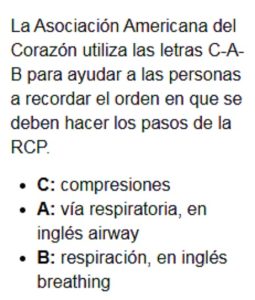 A screenshot of the Mayo Clinic's Spanish-language webpage about CPR, including the CAB acronym